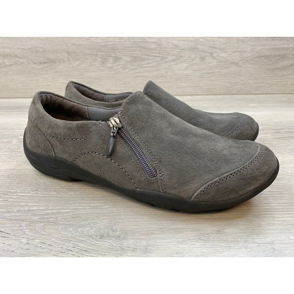 Clarks Privo Women's‎ Loafers 9 Grey Suede Side Zip Slip On Comfort Shoes